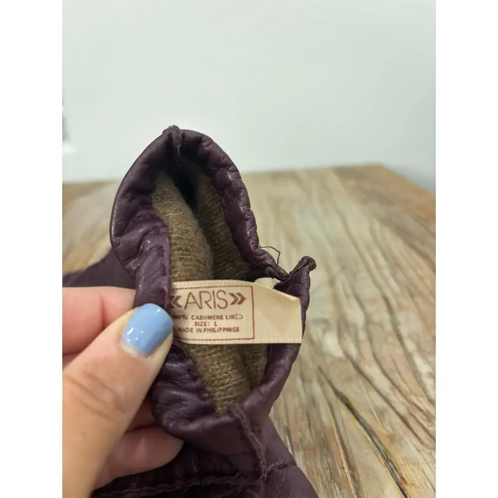 Vintage ARIS Leather Gloves Cashmere Lined Burgundy Plum Size Large